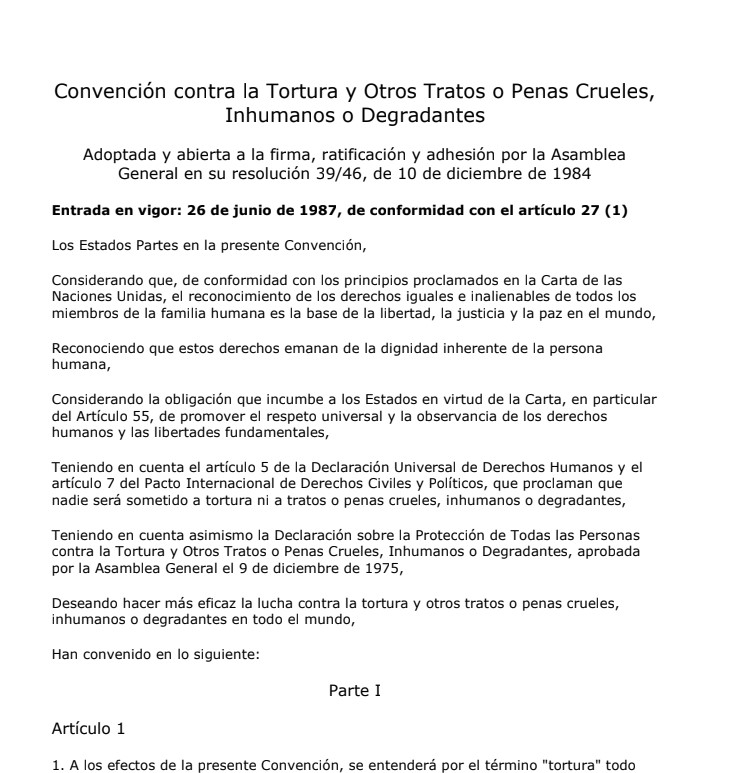 Convención contra la Tortura y Otros Tratos o Penas Crueles,