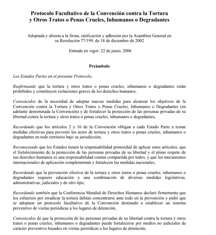 Protocolo Facultativo de la Convención contra la Tortura