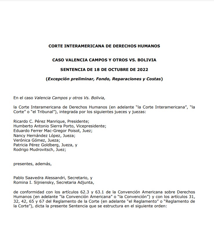 sentencia Caso Valencia Campos y otros Vs. Bolivia